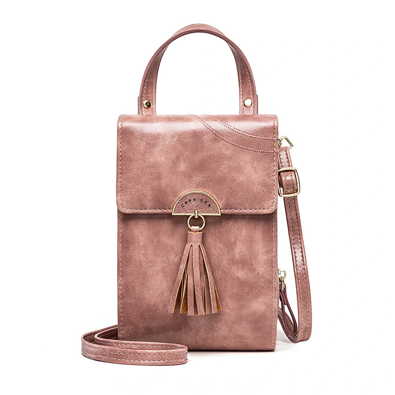 2020 Fashion Ladies Tassel Oil Wax Leather Crossbody Bag All-Match One Shoulder Mobile Phone Bag