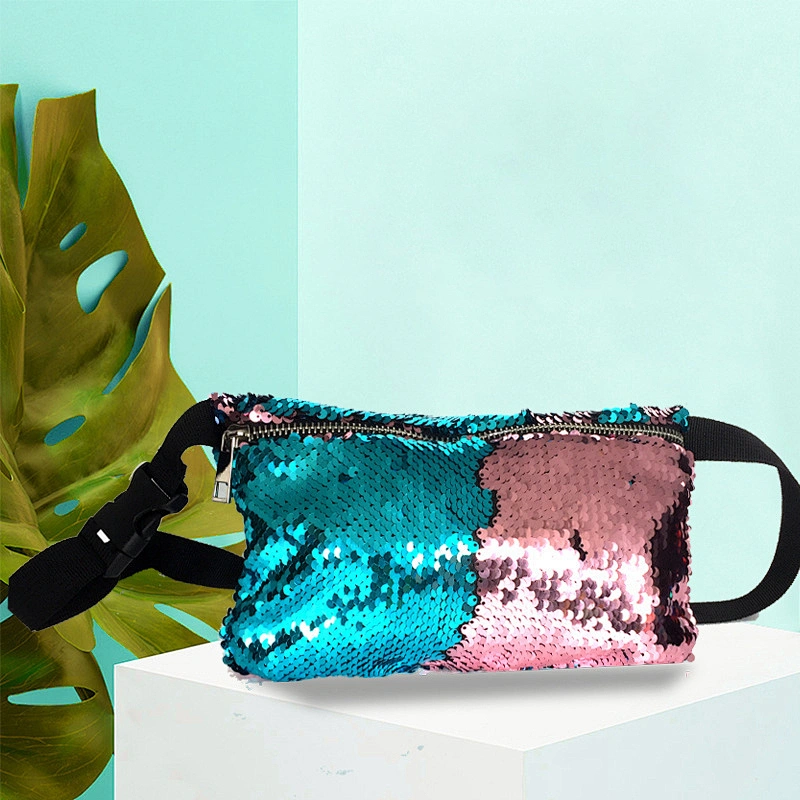 Sequined Waist Bag Europe America Women'S Sequin Waist Bag Mermaid Color Change Sequin Sports Waist Bag