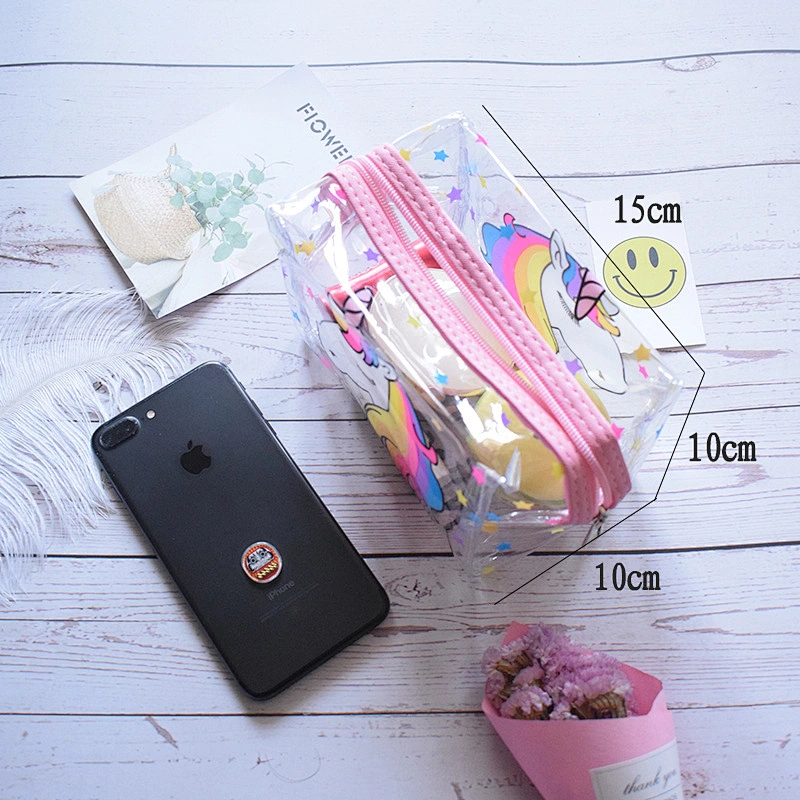 High Quality Retail Cartoon Unicorn Dinosaur Printing PVC Waterproof Cosmetic Makeup Bag