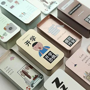 Double-Layer Tinplate Stationery Box Korea Creative Boys Girls Student Pencil Bag Multifunctional Storage Box
