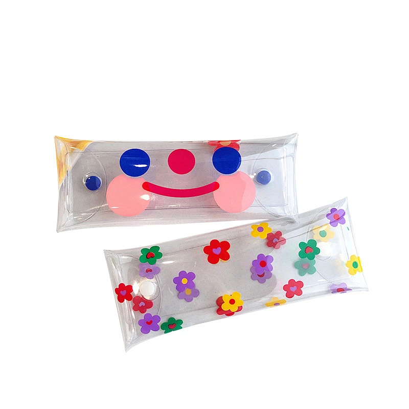 Wholesale Ins Hot Transparent Cute Flower Pen Bag Cloud Smile Face Pencil Case Student Use Stationery Storage Box