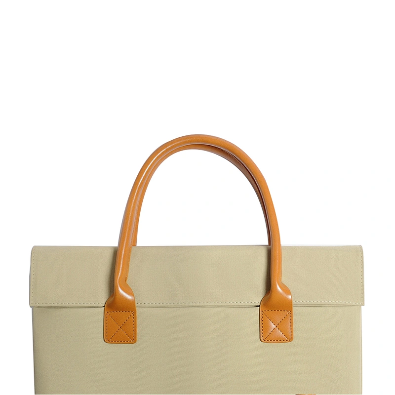 Hot products women canvas laptop business bag with thin and light leather handle