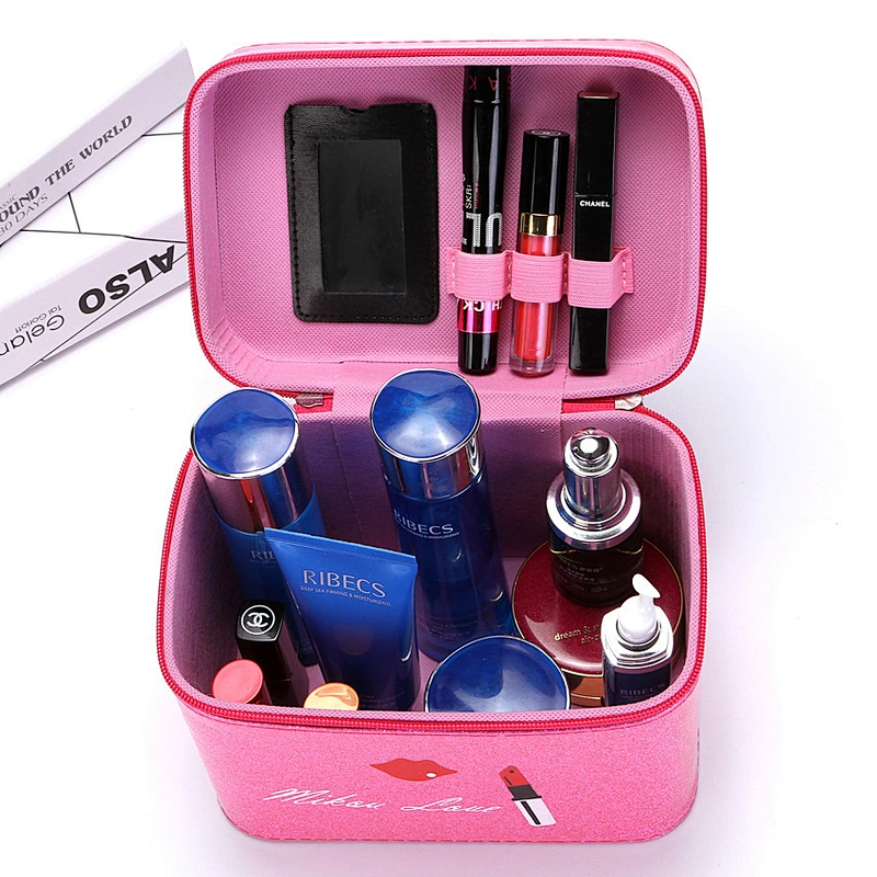 High Quality PU Leather Makeup Box Women Travel Vanity Jewelry Cosmetic Case With Mirror