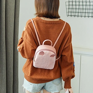 2020 Winter Pink Rabbit Kids Leather Backpack Adjustable Strap Mini Shoulder Bag Girl Plush Backpack