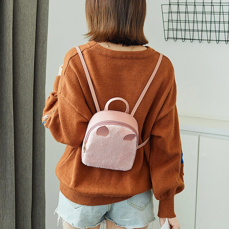 2020 Winter Pink Rabbit Kids Leather Backpack Adjustable Strap Mini Shoulder Bag Girl Plush Backpack