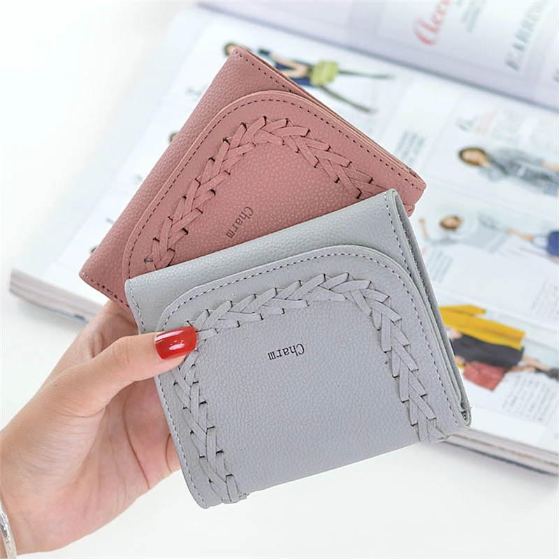 Wholesale New Design Young Girls 4 color stock Embossed weave girls money clip wallet