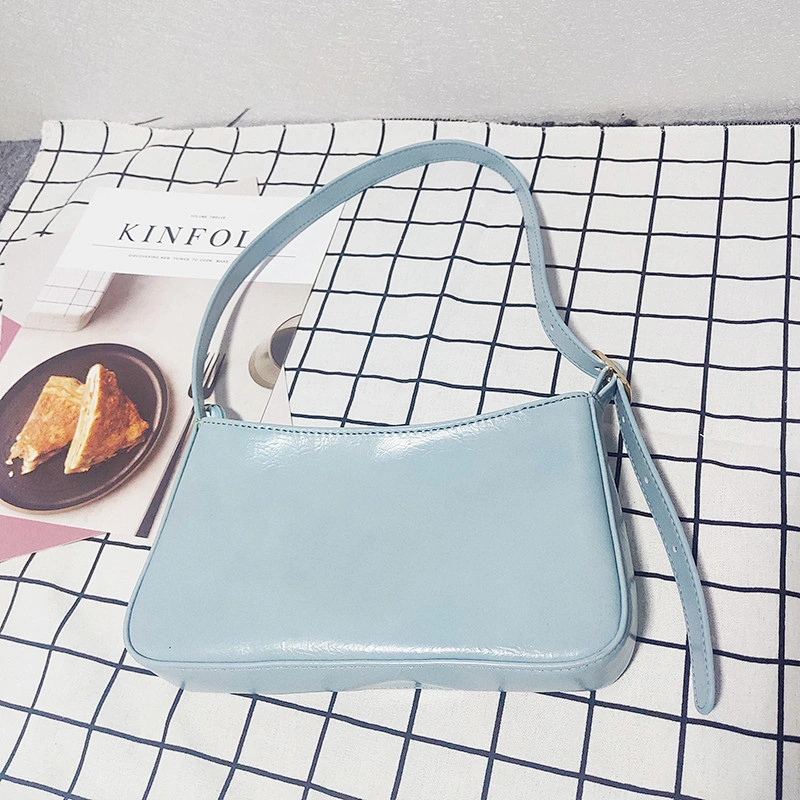 2021 Summer New Design Oil Wax Leather Shoulder Bag Simple  Ladies Baguette Handbags Underarm Bag