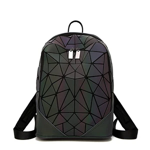 Hot products ladies geometric luminous laser pu backpack new style women backpack bag