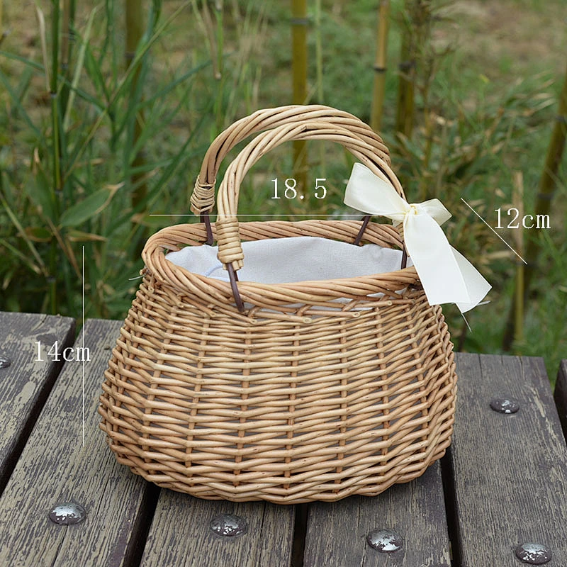 Rattan Flower Basket Handbag Korean Woven Vegetable Basket Cloth Lining Willow New Female Summer Bamboo Woven Bag