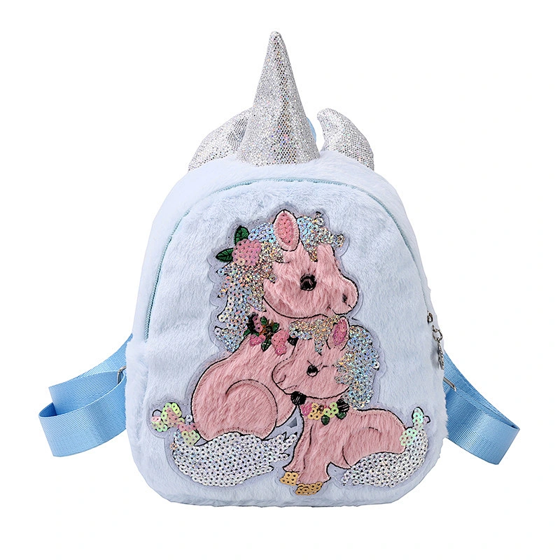 2020 new children's bag female plush pony girl princess school bag cartoon cute kindergarten shoulder bag