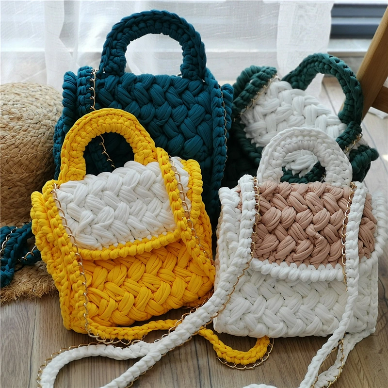 Handmade Woven Cotton Rope Tote Bag Matching Color Ladies Winter Small Crossbody Bag