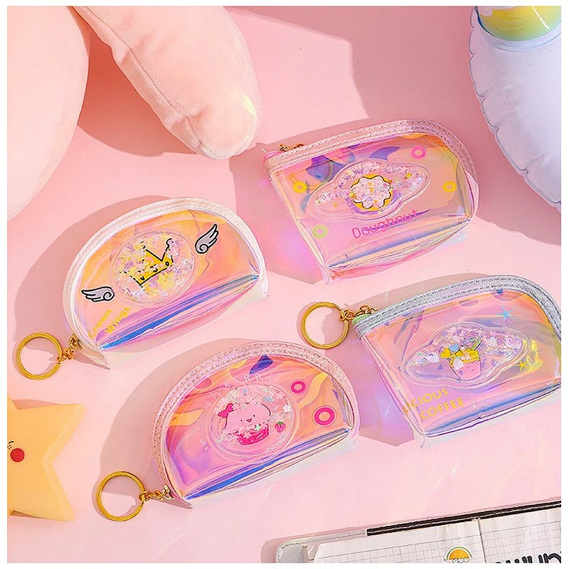 Manufacturer fashion laser quicksand coin purse girl storage coin bag student mini purse