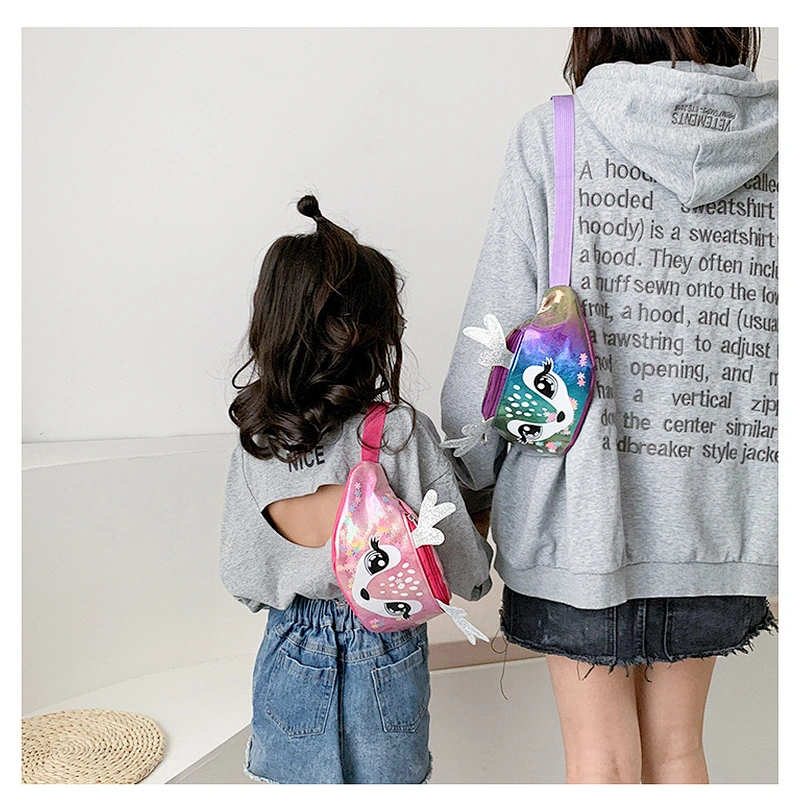 2020 new Korean laser chest bag antler diagonal girl cartoon sequined semicircle belt bag