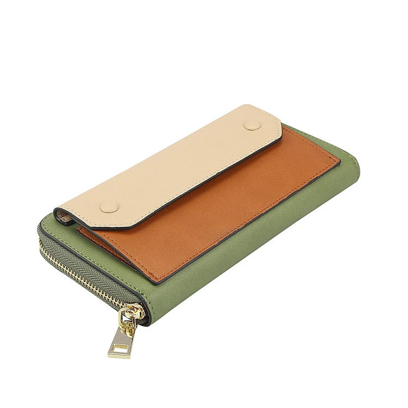 New High Zipper Quality Genuine Leather Women Cell Phone Wallet