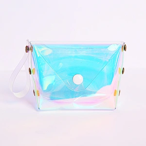 Girl heart transparent laser coin purse jelly storage bag square data cable bag female