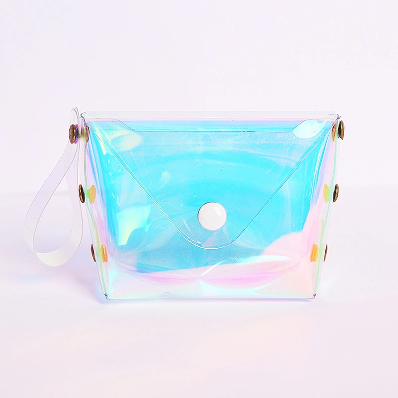 Girl heart transparent laser coin purse jelly storage bag square data cable bag female