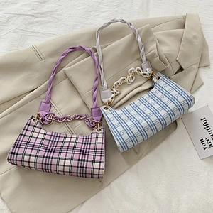 2020 New Arrival Handbag Plaid Shoulder Bags With Long Handle For Women Frog Bag