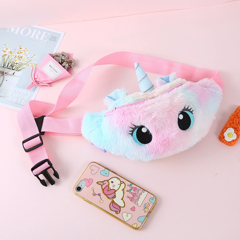 2020 Fashion Children Plush Unicorn Waist Bag Unicorn Crossbody Cute Rainbow Pink Kids Fanny Pack