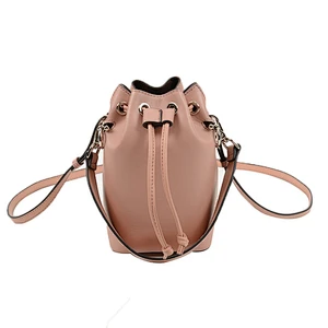 Fashion women genuine leather hand bag lady bucket shoulder handbag with drawstring