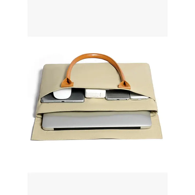 Hot products women canvas laptop business bag with thin and light leather handle