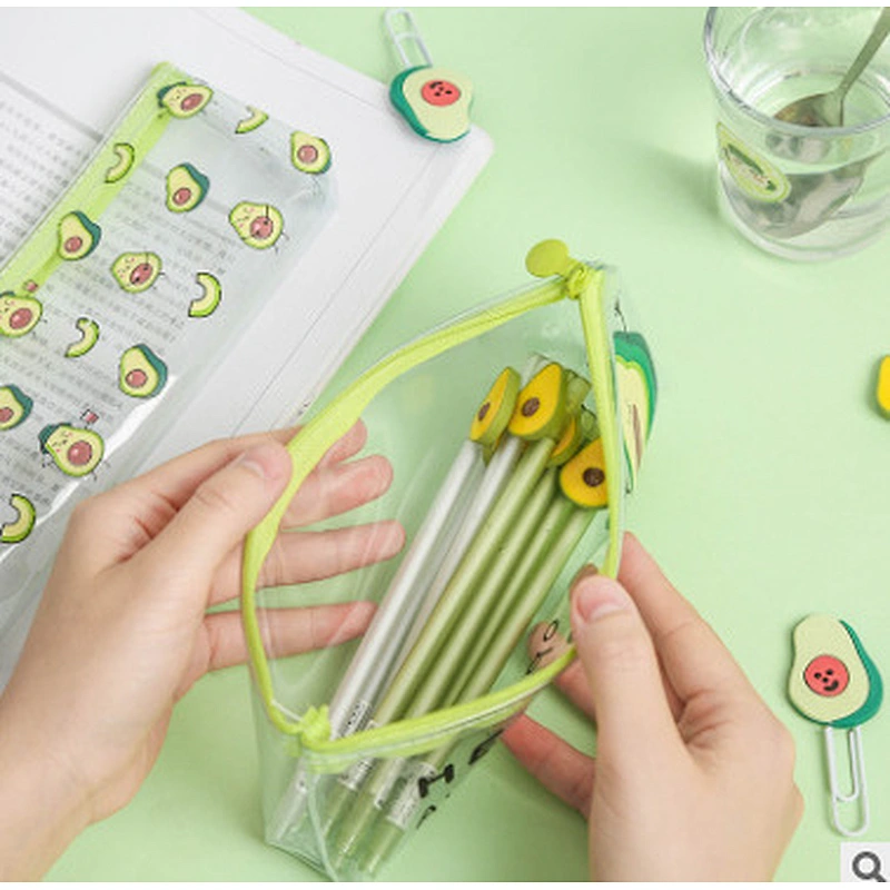 Ins Popular Cute Avocado Transparent Pencil Case Cartoon Pencil Case Bag For Girls