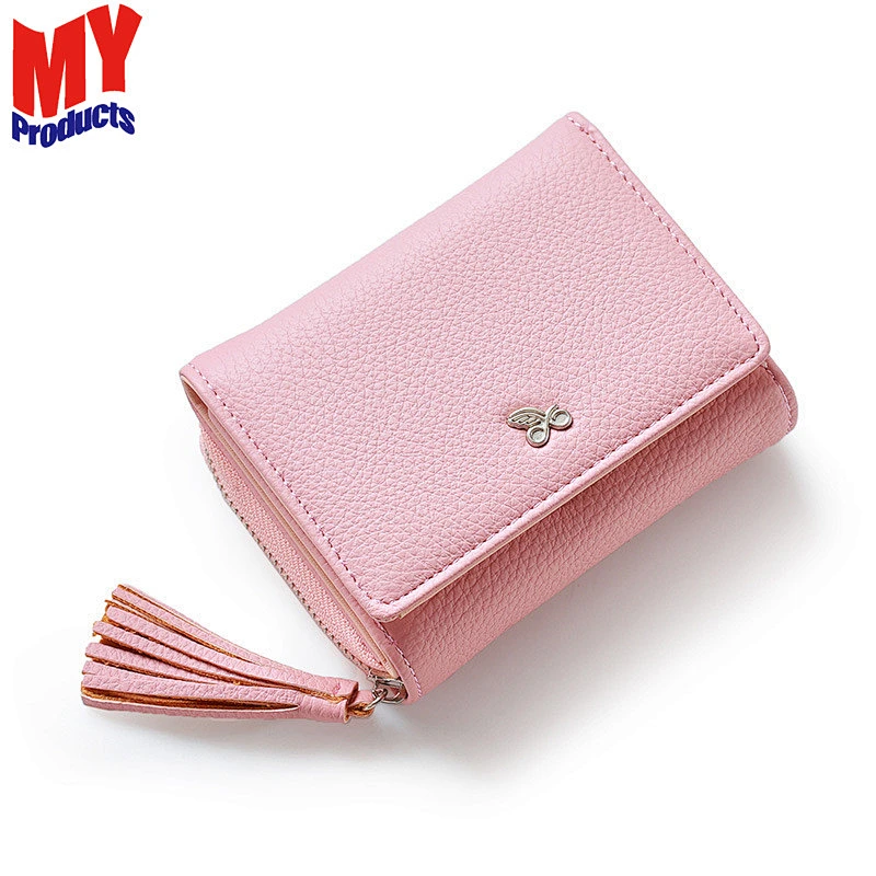 Fashion Tassel Small Zipper Short ladies leather purse wallet for woman
