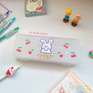 Girl Ins Double-Layer Pencil Case Creative Korean Cute Cartoon Pencil Case Japanese Frosted Stationery Box
