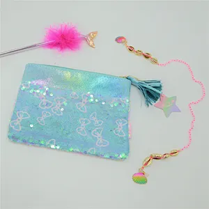 Mermaid Sequin Fashion Handbags Reversible Sequin Storage Bag Tassel Zipper Clutch Bag Makeup