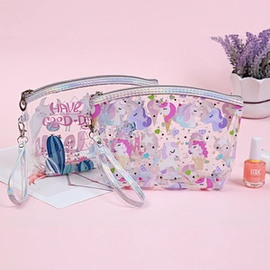 Wholesale Travel Clear PVC Transparent Wash Bag Cartoon Girl Unicorn Alpaca Cosmetic Bag