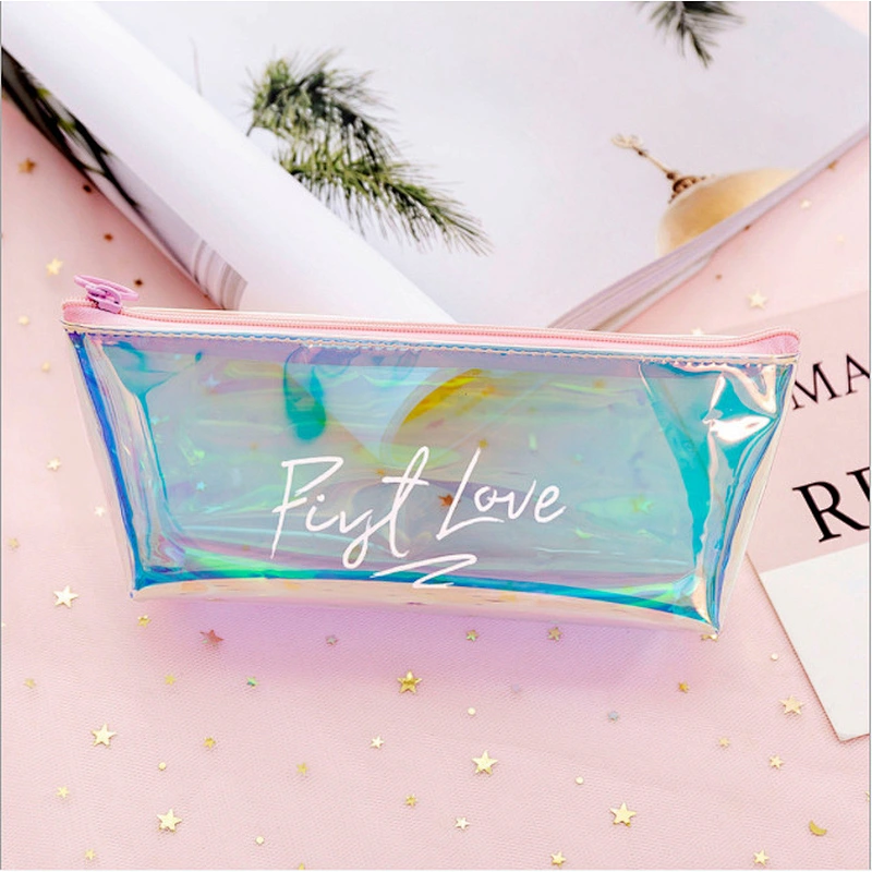 New Creative Cool Laser Colorful PVC Pencil Case Transparent Simple Stationery Case Student Pencil Case