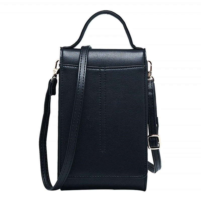 Simple Style Women PU Leather Crossbody Cell Phone Bag with Shoulder Strap Magnetic Button