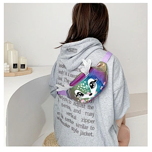 2020 new Korean laser chest bag antler diagonal girl cartoon sequined semicircle belt bag