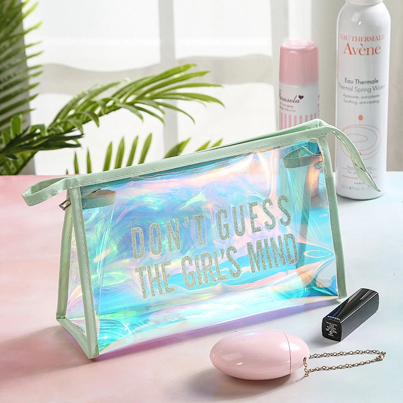 Waterproof Clear Transparent TPU Glitter Cosmetic Pouch Holographic Makeup Bag