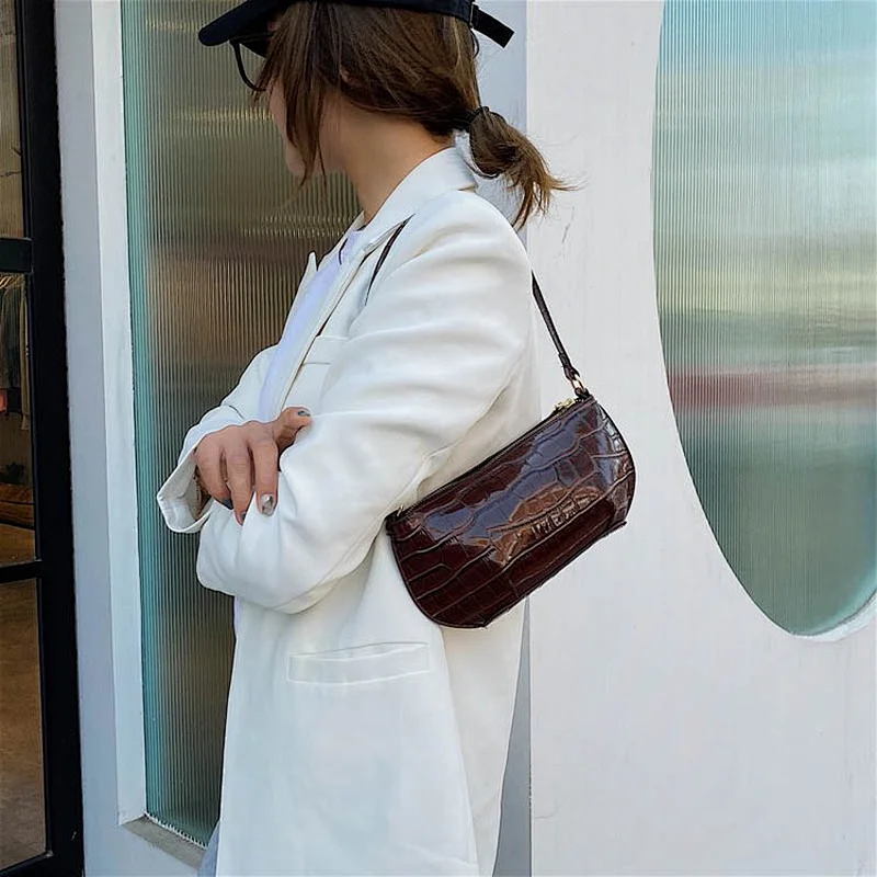 2020 Ins Summer New European Style Clutch Bag Female Crocodile Pattern Portable Bright Leather Underarm Bag