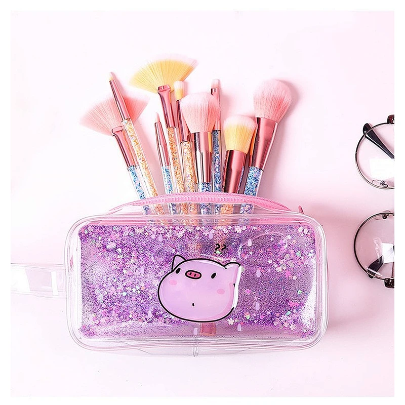 2020 Transparent Quicksand Shiny Cute Cartoon Large Capacity Kawaii Cosmetic Storage Bag