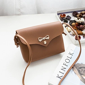Women Promotion Cheap PU Leather Girls Mini Messenger Crossbody Bowknot Bag