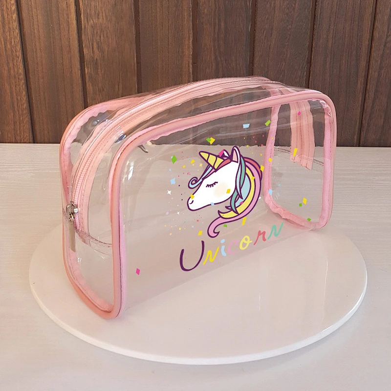 4 Styles Shape Size New Design Custom Unicorn Pattern Clear Cosmetic Brush Zipper Pouch PVC Makeup Bag