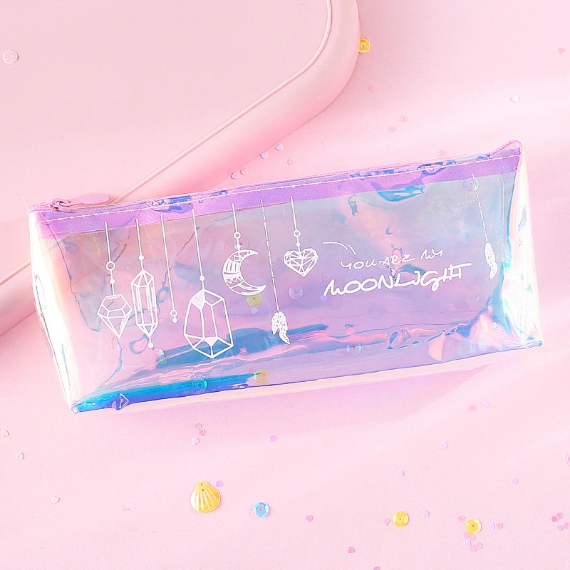 Laser Pencil Case Simple Small Girl Pencil Case Transparent Student Large-Capacity Stationery Bag