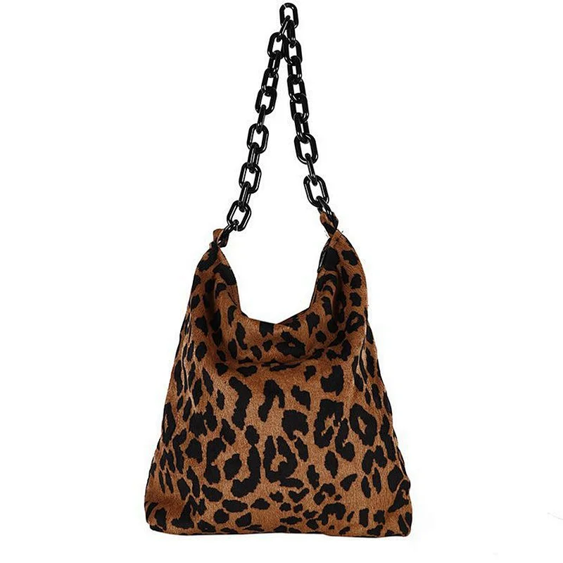 New Retro Leopard Print Corduroy Large Capacity Messenger Bag Shoulder Canvas Bag Portable Female Shopping Bag