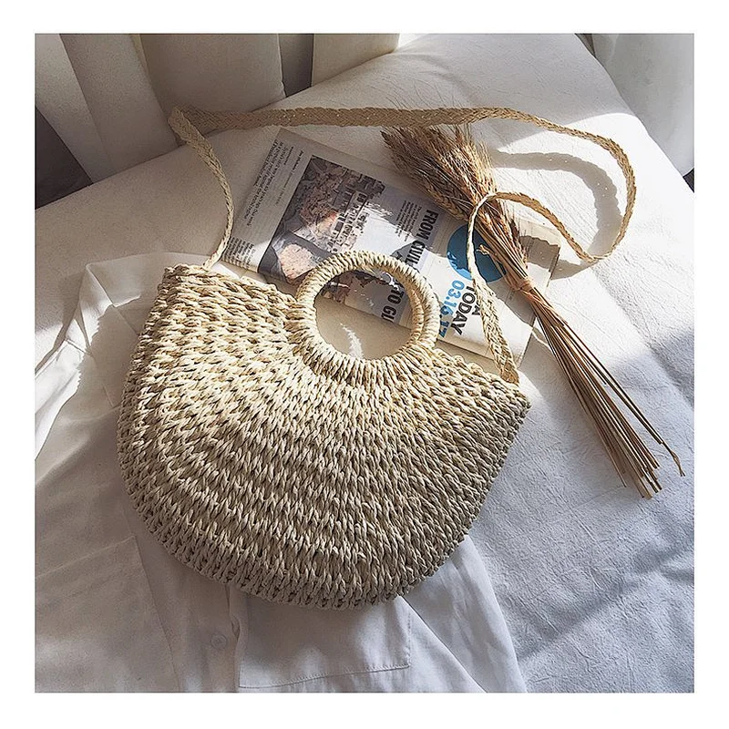 Handmade Straw Bag Female Holiday 2020 Summer Rattan Straw Bag Beach Hand Woven Bag