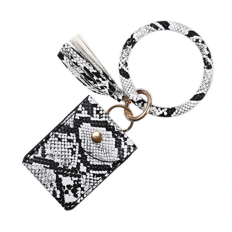 New Styles PU Leather Leopard Keyring Bracelet Credit Card Holder Wrist Keychain Animals Pattern Snap Card Wallet