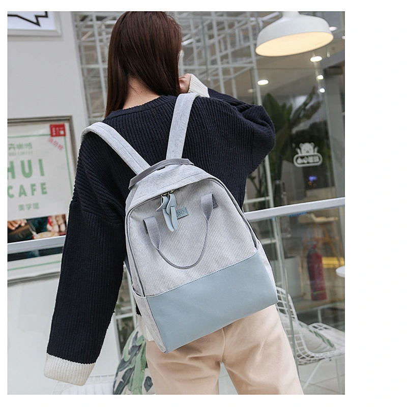 Trendy Fashion Large Corduroy Casual Travel School Bag Backpack for Teenager Girls