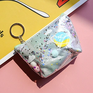 Cute Japanese Planet Quicksand Cosmetic Bag Girl Heart Portable Small Coin Purse