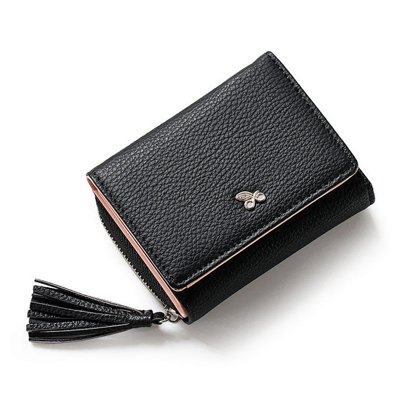 Fashion Tassel Small Zipper Short ladies leather purse wallet for woman