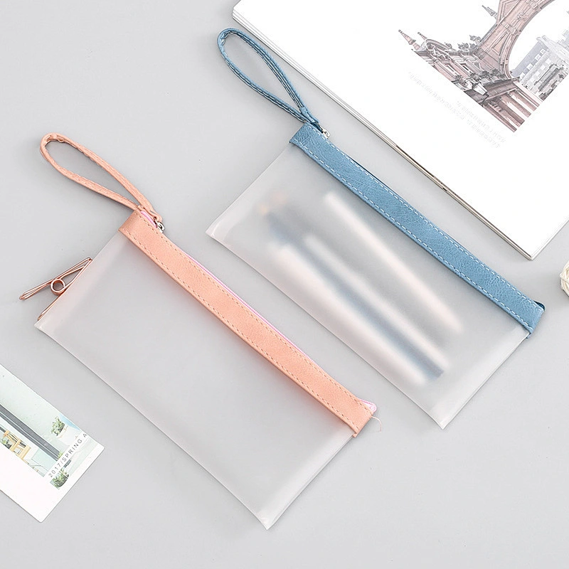 Korean Stationery Transparent Matte Pencil Bag Simple Jelly Plastic Color Matching Student Pencil Case