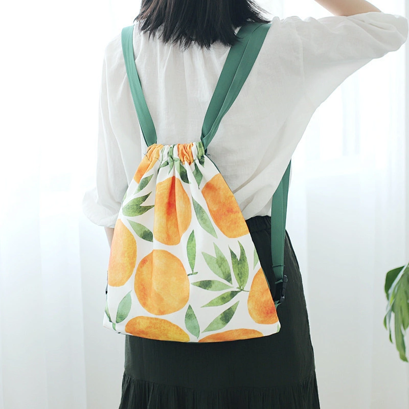 Fashion New Design Summer Canvas Custom Logo Printing Drawstring Canvas Rucksack Ladies Backpack Women