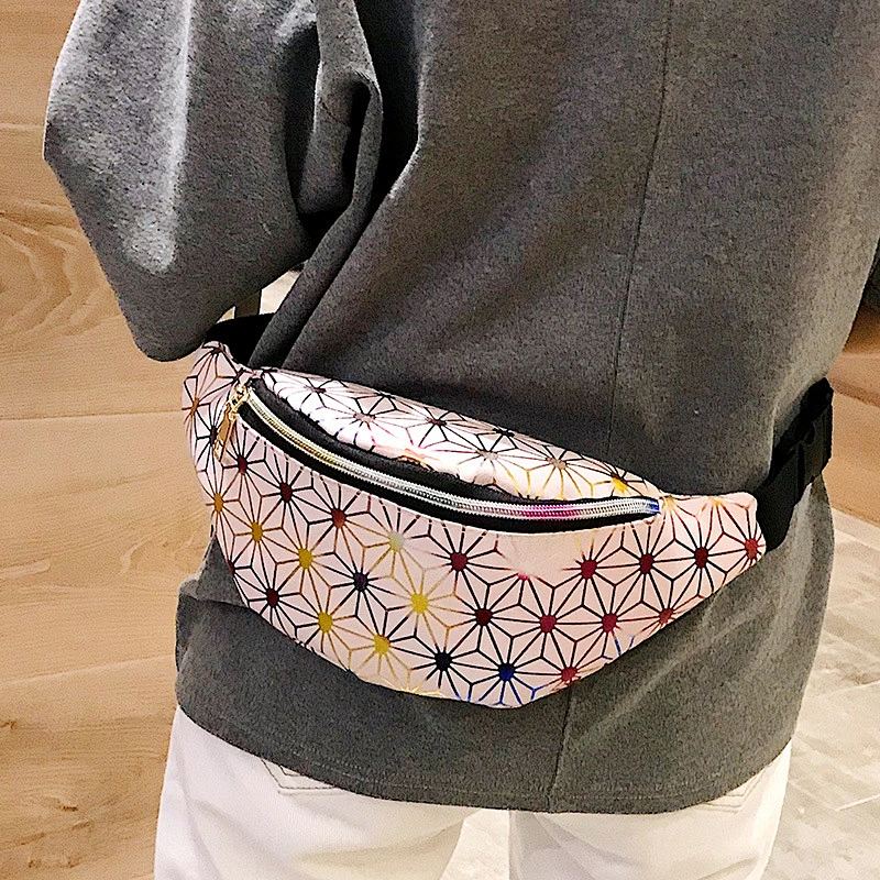 Geometric Wholesale Waterproof Glitter Shiny Women Custom PU Bum Bag Girls Hologram Waist Bag Holographic Fanny Pack
