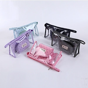 3pcs Set Portable Travel Cosmetic Bag Cases Bulk Women Handbag Custom Clear Pvc Transparent Makeup Bag