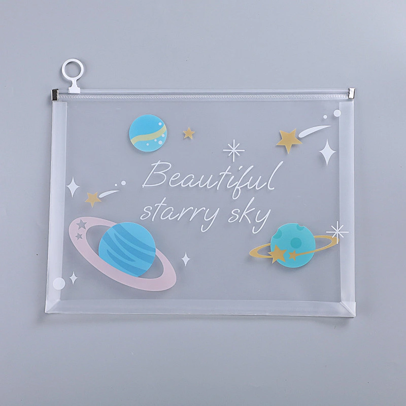 New Transparent A4 File Bag Thickened PP Student Test Paper Storage Bag Finger Ring Waterproof Pull Side Pencil Bag