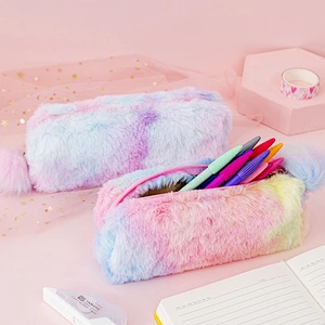 Large Capacity Pen Case Colorful Plush Pen Bag Office Stationery Bag Cosmetic Bag For Girls Boys
